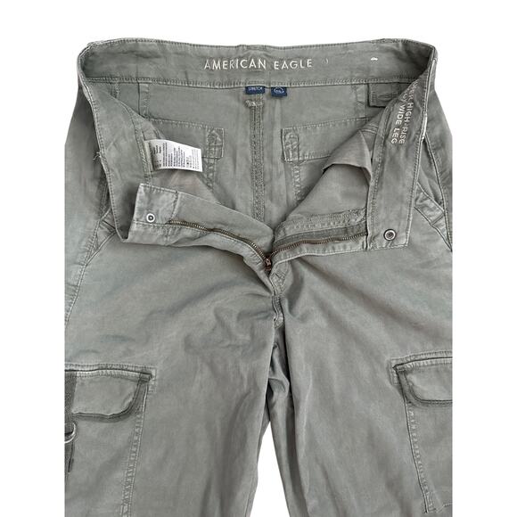 American‎ Eagle Stretch Super High-Rise Baggy Wide Leg Pants Olive Green Size 4 - Picture 8 of 12